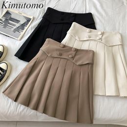 Kimutomo High Waist Pleated Skirt Women Summer Korean Fashion Ladies Slim Buttons A-line Skirt Outwear Casual 210521