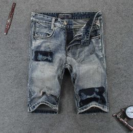 Italian Style Fashion Men Jeans High Quality Retro Grey Blue Designer Wash Ripped Denim Shorts Summer Vintage Short RRV9