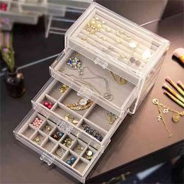 European Transparent Jewellery Box, Ring, Earring Stand, Earrings, Necklace, Makeup Drawer Type Dressing Table, Finishing Box 210922