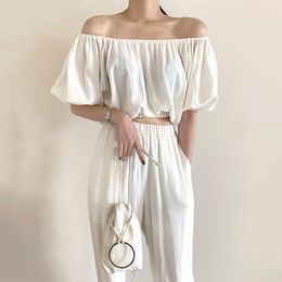 Summer 2 Peice Set Women Elegant Sexy Backless Off Shoulder Top Holiday Beach Long Pants Outfits 210515