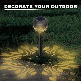 Lawn Lamps LED Solar Lantern Light Hollow Chrysanthemum Flower Projection Stake Waterproof Outdoor Garden Yard Art Decorations