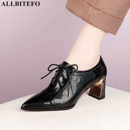ALLBITEFO size:34-41 genuine leather gold heels casual women shoes thick heels office ladie shoes autumn women heels shoes 210611