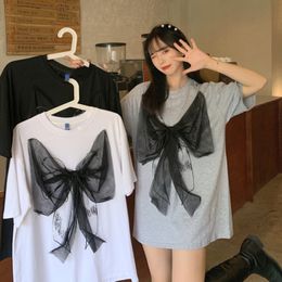Nomikuma Korean Style Chic Top Women Loose O Neck Bow Knot Decoration Casual T Shirt High Street Tshirts Camisetas 210514