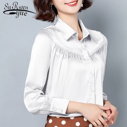 White Black Silk Blouse Women Solid Plus Size Office Lady Clothes blusas mujer de moda Spring Long Sleeve Shirt 8937 50 210521