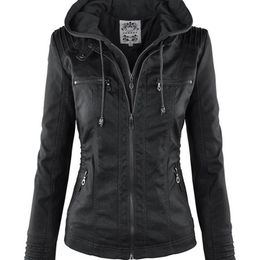 Gothic Faux Leather Jacket Women Hoodies Winter Autumn Motorcycle Black Outerwear PU Basic Coat 211118
