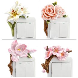 3D Flower Plant Resin Switch Wall Accessories Socket Decoration Bedroom Home Decor Poster On-off Sticker Decal