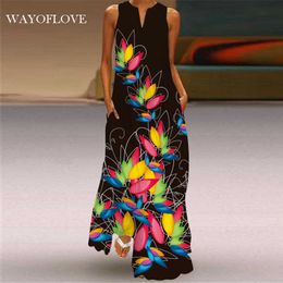 WAYOFLOVE Floral Print Plus Size Blakc Dress Elegant Casual Long Dresses Woman Summer Beach Sleeveless Maxi Dress Women 210602