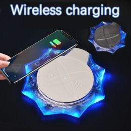 New Arrival QI Crystal Wireless Charger Pad 5W Portable With LED Light For Samsung S20 S10 iPhone 11 Pro Xs Max XR X With Retail Package