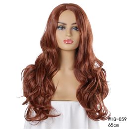 65cm Long Synthetic Wig Brown Colour Simulation Human Remy Hair Wigs Perruques de cheveux humains WIG-059