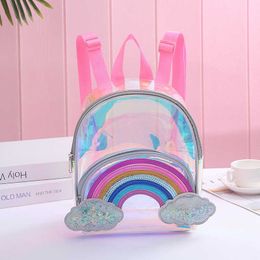 Cartoon Rainbow Unicorn PVC Transparent Backpack For Children Plush kindergarten Small SchoolBag Girls School Bags Mini Backpack 210901