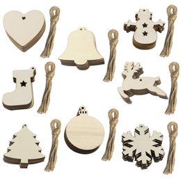 10PCS DIY Wooden Christmas Ornaments Wooden Christmas Ornaments Hanging Decorations Blank Wood Discs Bulk with Holes for Crafts