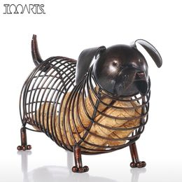 Tooarts Metal Animal Figurines Dachshund Wine Cork Container Modern Artificial Iron Craft Home Decoration Accessories Gift 210318