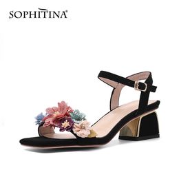 SOPHITINA Women's Sandals Fashion Square Open Toe Sweet Flowers Chunky Heeled Summer Shoes Ladies Ankle Straps Sandal PO647 210513