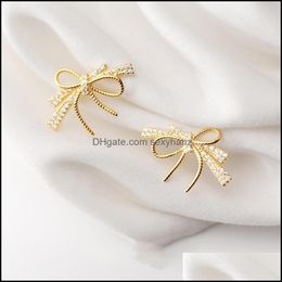 Other Earrings Jewellery Doreen Box 925 Sterling Sier Bowknot Sweet Elegant Stud Clear Rhinestone Fine For Women 21Mm X 16Mm Drop Delivery 202