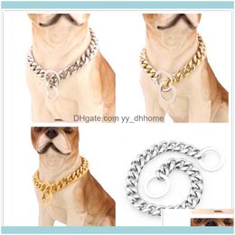 Chains Necklaces & Pendants Jewelrychains 10/12/15/17/19Mmstainless Steel Sier Color/Gold Cuban Curb Strong Pet Supplies Dogs Collar Choker