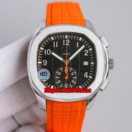 4 Styles Top Quality Watches K6F 42.2mm 5968A-001 Stainless Steel Cal.CH 28-520 C Automatic Chronograph Mens Watch Black Dial Orange Rubber Strap Gents Wristwatches