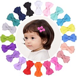Baby Girls Small Bow Hairpins Solid Grosgrain Ribbon Bows Hairgrips Kids Infant Whole Wrapped Safety Hair Clips Accessories Solid Colors Clipper YL465