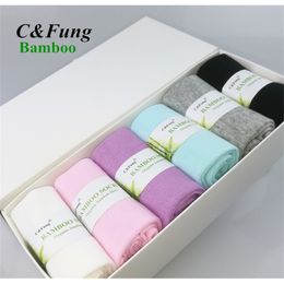 C&Fung brand Women bamboo socks sock gift box high quality Bamboo Fibre sokken business Casual dress socks for woman 6pairs 211221