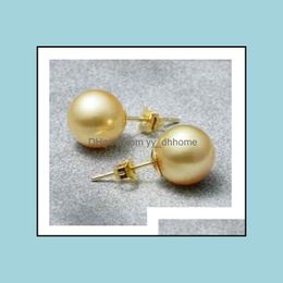 Stud Earrings Jewelry Natural South Sea Round 10-11Mm Gold Pearl 14K Aessories Drop Delivery 2021 Usg5E