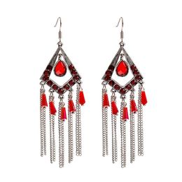 Vintage Red Tassel Dangle Earrings Handmade Boho Drop Earring Gift Oorbellen Tribal Bijoux