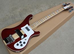 4 Strings Wine-red Neck-thru-body Electric Bass Guitar with Maple Fretboard,Customized Logo/Color Available