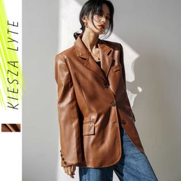 Vintage Brown Leather Jacket for Women Autumn Winter Loose Trend Fashion PU Jackets Motorcycle Wear Streetwear 210608