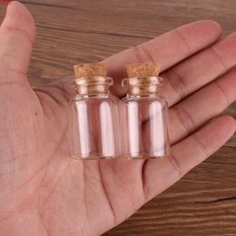 100pcs 22*35*12.5mm 6ml Mini Glass Perfume Spice Bottles Tiny Jars Vials With Cork Stopper pendant crafts wedding gifthigh qty