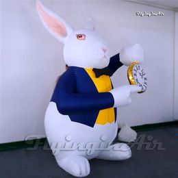 Cute Inflatable Easter Bunny Replica 3m/4m/5m Height Animal Model Air Blown Rabbit With A Clock For Outdoor Entrance Decoration