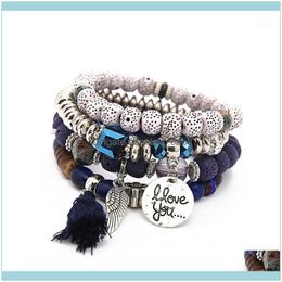 Link Jewelrylink Chain Stone Bead Bracelets For Women Vintage Bracelet Female Jewelry Tassel Natural Charms Wristband Gift Pulseira Femini