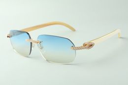 Direct sales medium diamond sunglasses 3524024 with white buffalo horn temples designer glasses, size: 18-140 mm