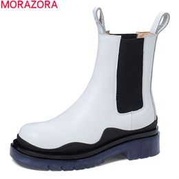 MORAZORA arrival genuine leather boots comfortable fashion ankle boots autumn winter black white Colour ladies shoes 210506