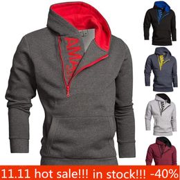 Men's Hoodies & Sweatshirts Brand Mens Stand Collar Men Casual No Hooded Boys For Male Streetwear Zip Up With Pocket