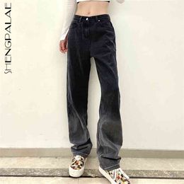 Streetwear Jeans Women's Spring High Waist Gradient Color Pocket Love Loose Straight Denim Pants Female 5C75 210427