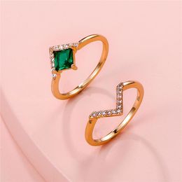 Wedding Rings Promise Crystal For Women Anillos Mujer Unique Design Heart V-shaped Stacking Rose Gold Ring Set Finger Girls