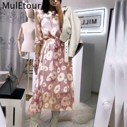 MulEtour Vintage floral print boho dress women Casual long sleeve spring chic party dress High waist work wear office lady dress 210709