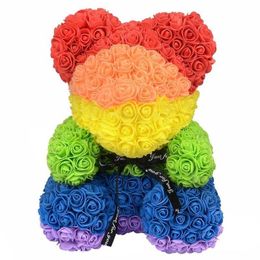 40 cm DropShipping Bear Rose with Heart Big Red Teddy Flower Artificial Decoration Christmas Gifts for Women Valentines sea ship Gift DAP419