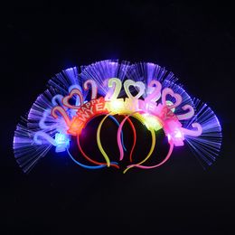 Happy New Year Christmas Party Flashing Colourful 2022 Light Emitting Hair Band Optical Fibre Led Headband Party Children's Gift Rave Toy