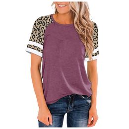 Leopard print short-sleeved top fashion women's loose O-neck hit Colour tees casual and comfortable plus size T-shirt summer 2021 Y0621