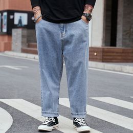 Men's Big Size Jeans Casual Loose Nine-point Harlan Pants For Fat Man Hong Kong Style Old Daddy Trousers