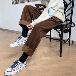 Collaosed relaxed joker corduroy leisure restoring ancient ways of tall waist straight wide-legged pants height 210423