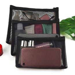 Storage Bags Portable Cosmetic Bag Black Transparent Mesh Pouch Travel Organizer Toiletry Zipper Makeup