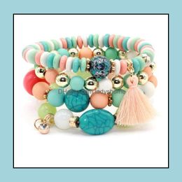 Other Festive Party Supplies Home & Gardenbracelets Crystal Bracelet Candy Beads Tassel Bracelets Set Bohemian Strand Stretch Wristband Bang