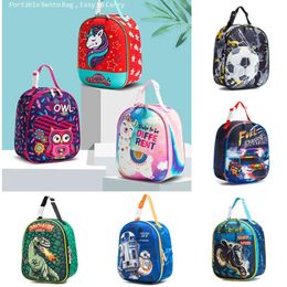 Kids Children Cartoon Insulated Lunch Box Bags School Picnic Snack Cool Hand Bag Students Unicorn Dinosaur Ball Game Oxford Tote Food Storage BagsG88B8F1