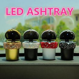 Colourful Cups Shape Diamonds Ashtray Inlay Rhinestone Dry Herb Tobacco Cigarette Smoking Ash Container Ashtrays LED Lighting Cars Decoration Car Holder DHL Free