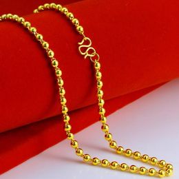 Chains 5MM Solid Beads Chain Necklace 24K Gold Mens Womens 19.68 Inches Long
