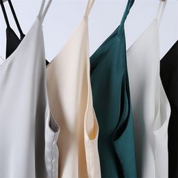 Korean Fashion Silk Women Tops Woman Satin Blouses Top Plus Size V-neck Sexy Sleeveless 210427