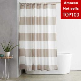 Double stripe fashion 180x180 stripe Polyester Fabric Shower Curtain Mildew Resistant Soft Bath Waterproof Fresh Bathroom Partit 210609