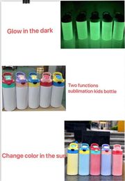 sublimation two functions straight sippy cup 12oz kids watter bottles both UV color changing cups glow in the dark tumblers Stainless Steel double wall with lids