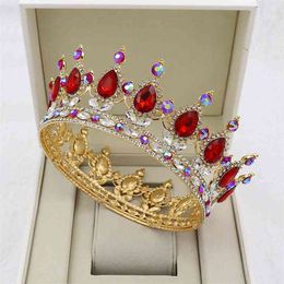 KMVEXO Gold Crystal Tiaras Baroque Round Crown Royal Queen King Crowns Diadem Prom Wedding Hair Jewellery Accessories 210707