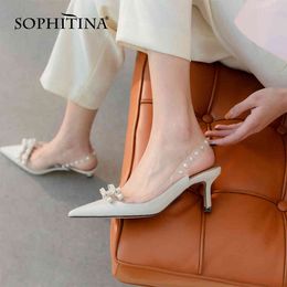 SOPHITINA Female Heel Shoes Women Sweet Style Leather Thin Butterfly-knot Dress White Beautiful Summer Pointed Toe Pumps FO136 210513